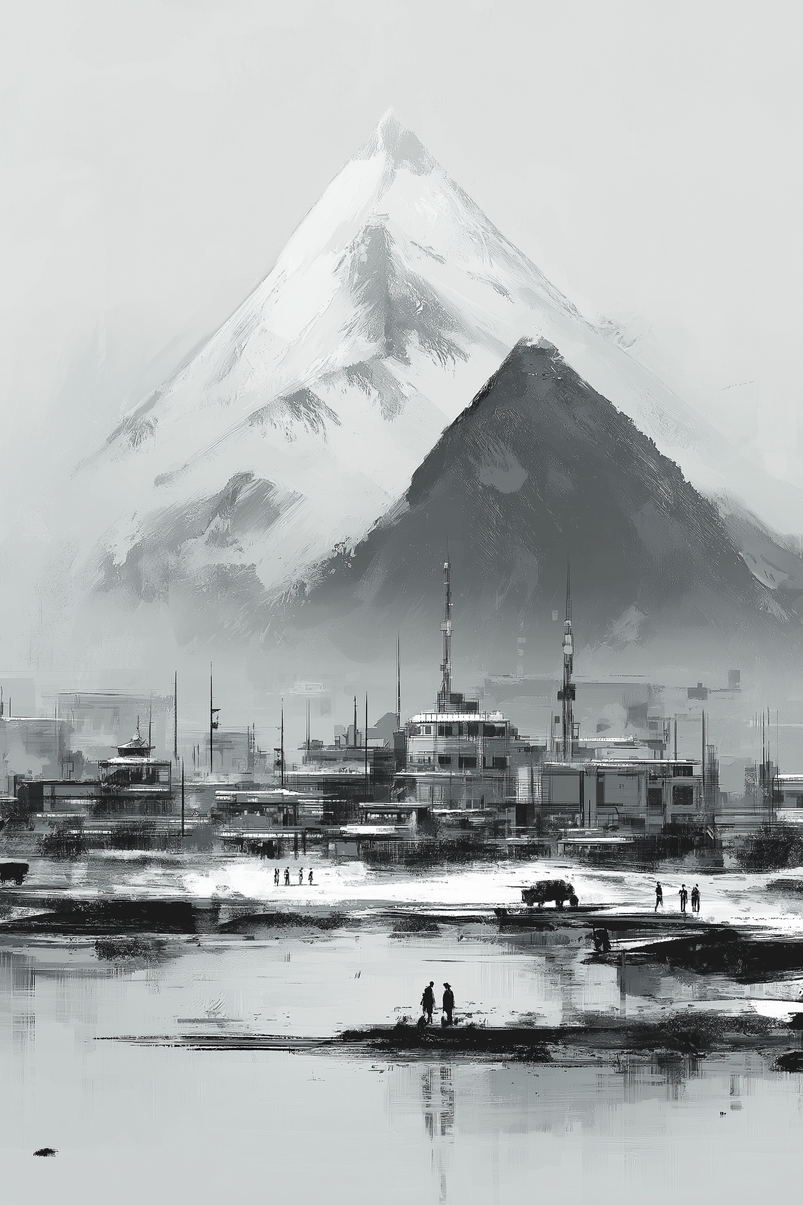 Monochrome Mountain Harbor Wall Art