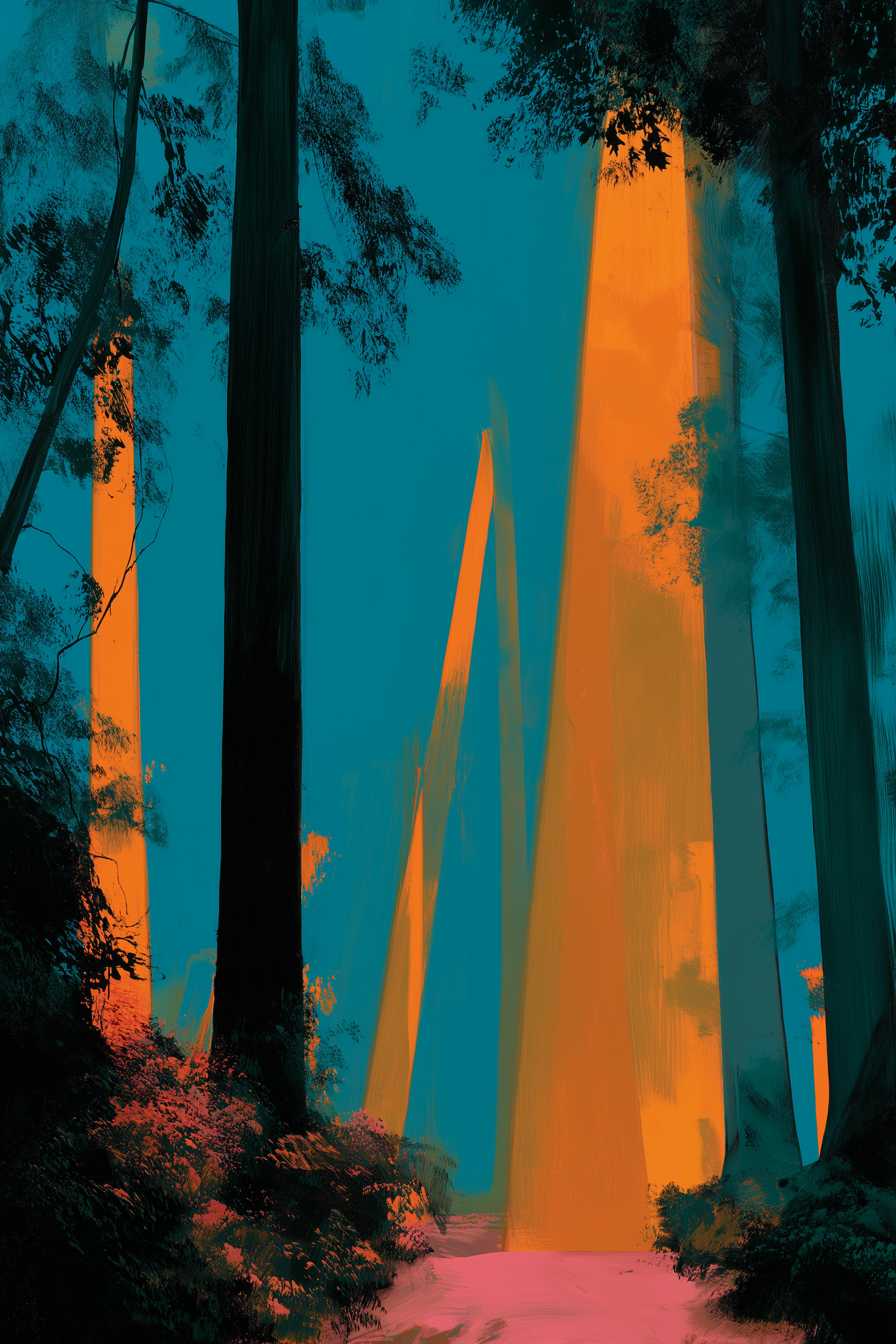 Mystical Neon Forest Wall Art