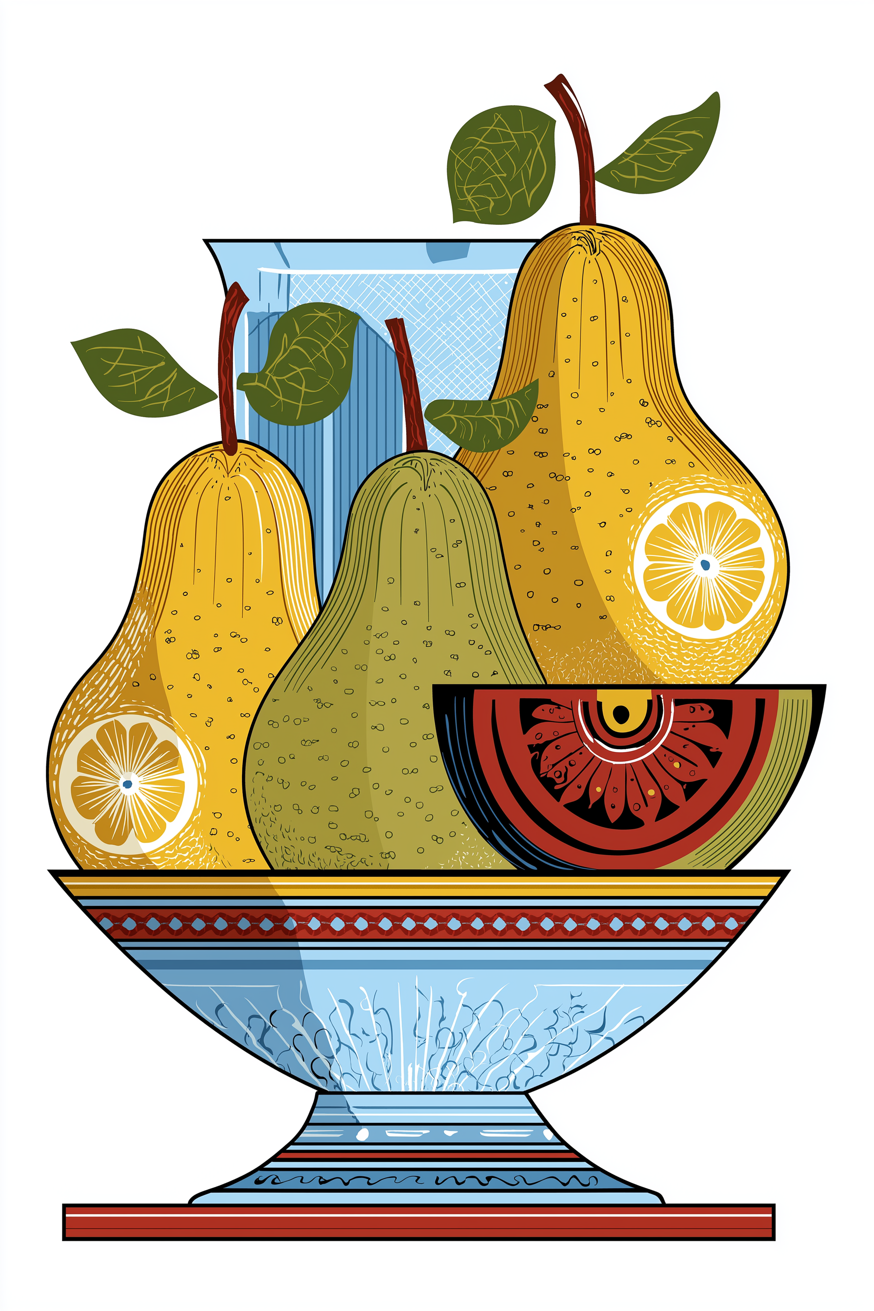 Decorative Pear & Citrus Still Life Illustration