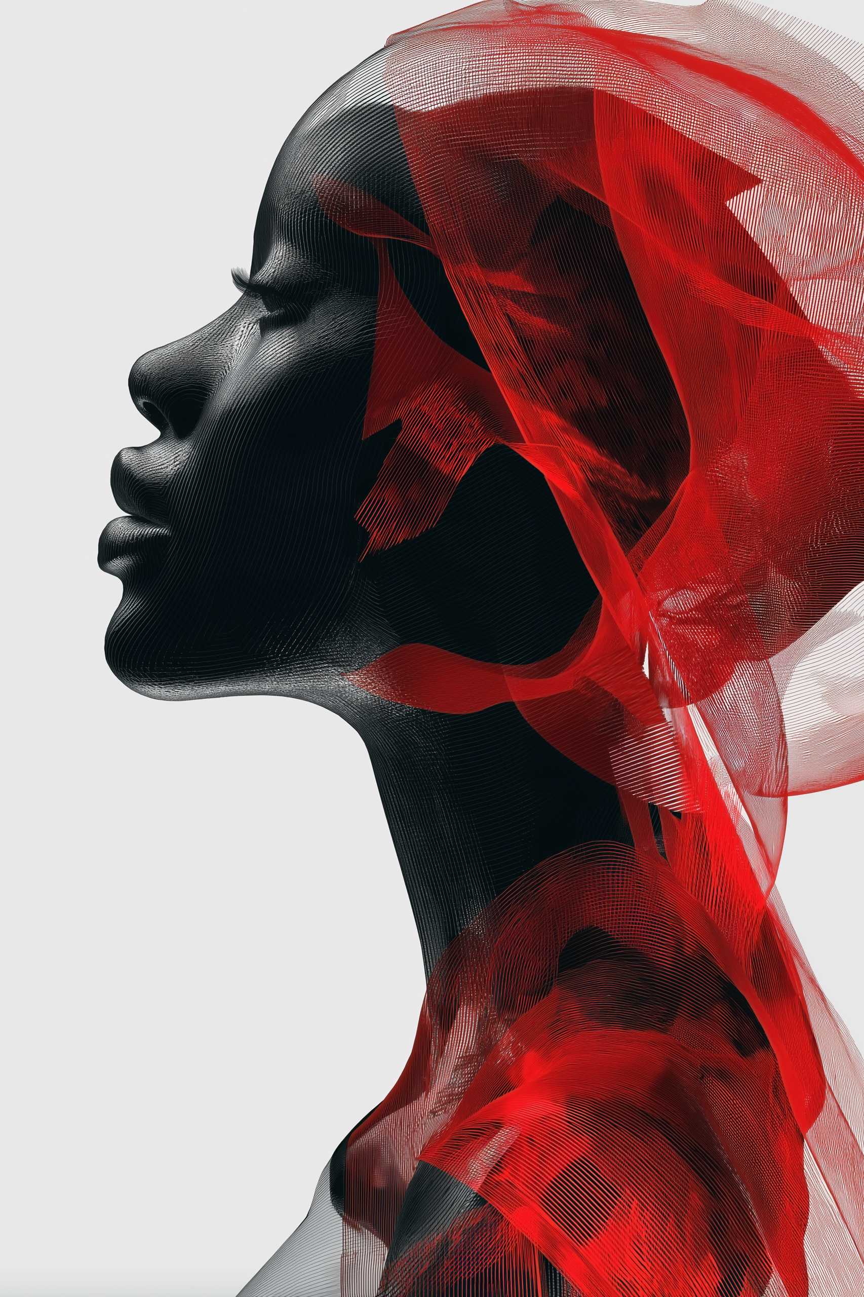 Abstract Portrait with Red Veil