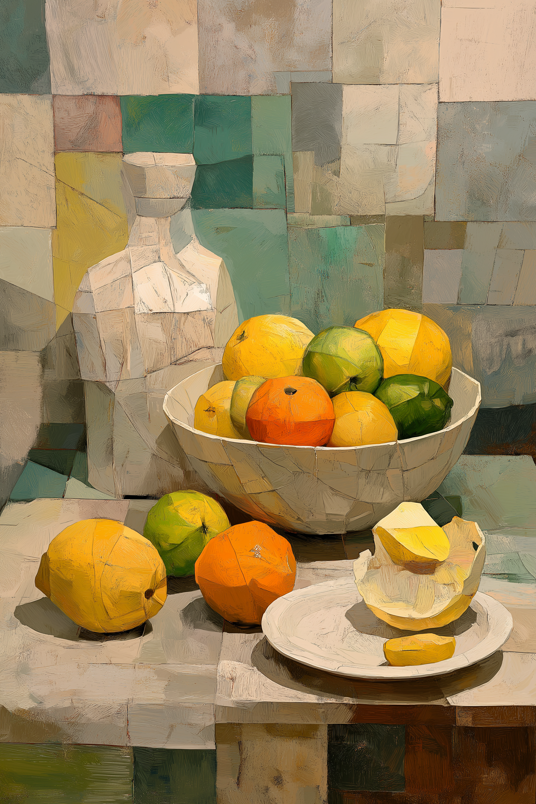 Vibrant Cubist Fruit Bowl Wall Art