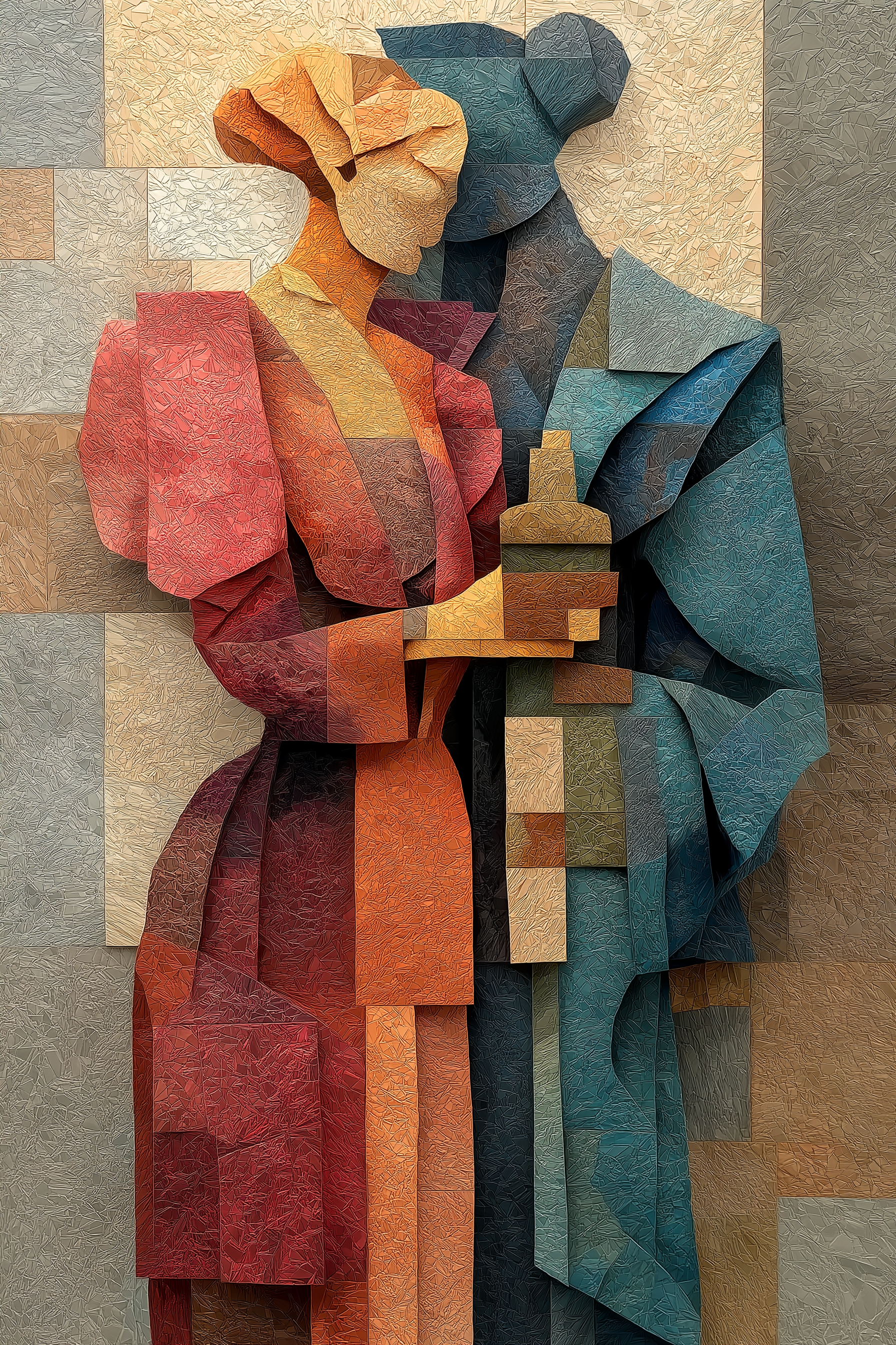 Cubist Couple Embrace Wall Art