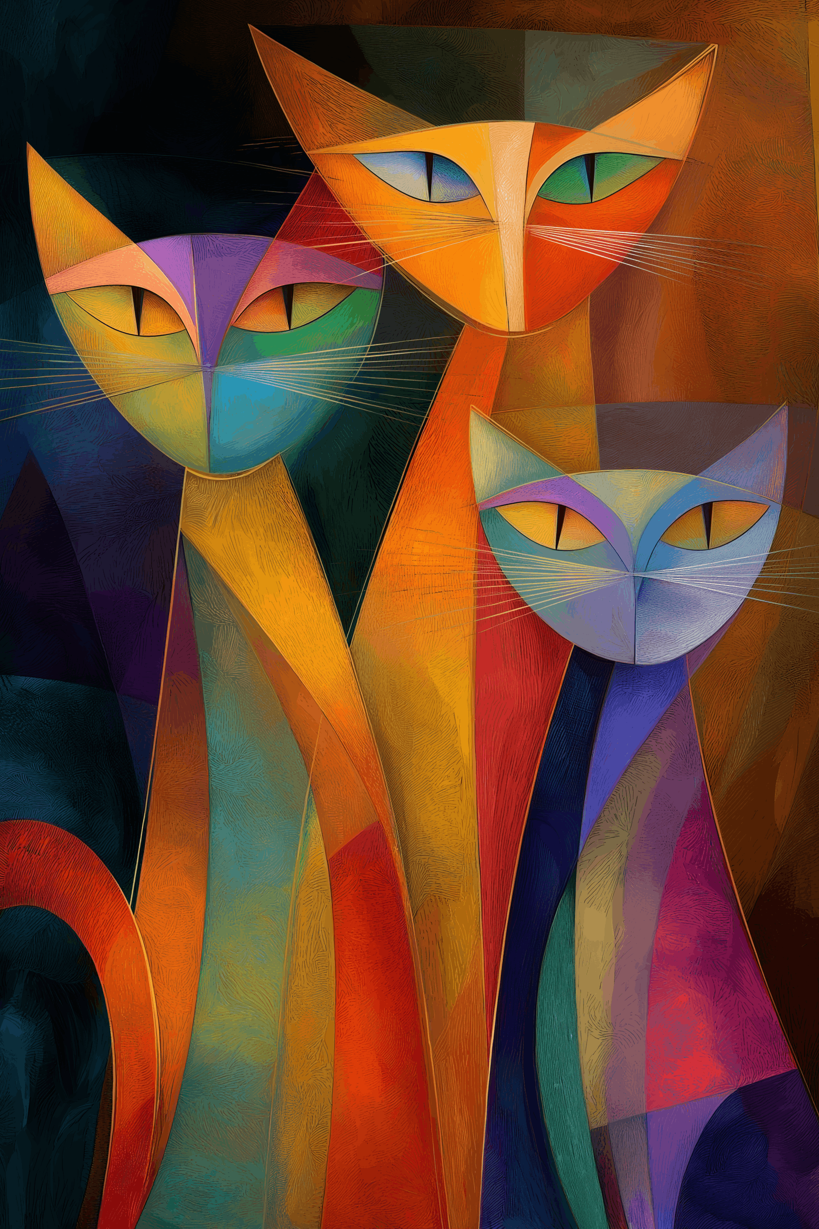 Colorful Cubist Cats Wall Art