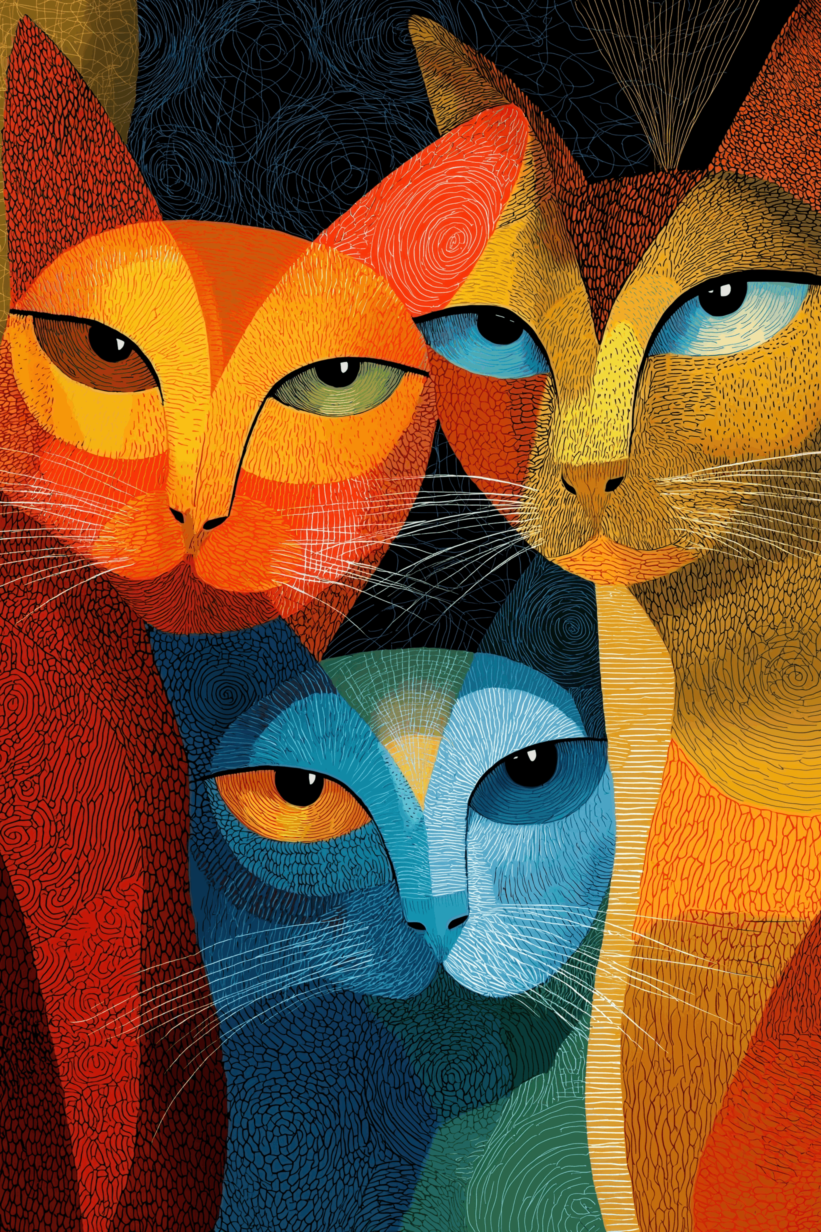Abstract Colorful Cat Portrait Wall Art