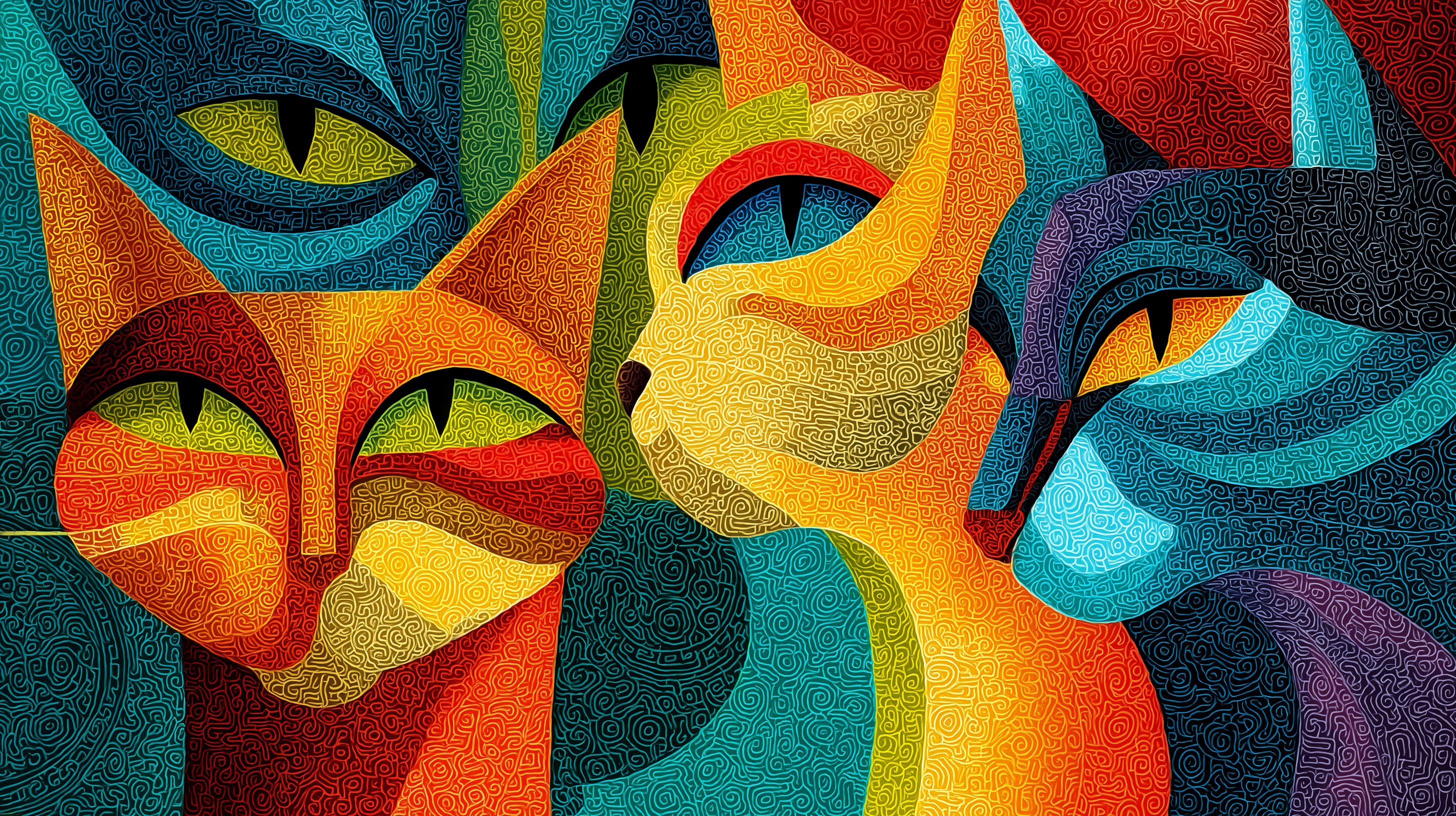 Psychedelic Abstract Cat Wall Art