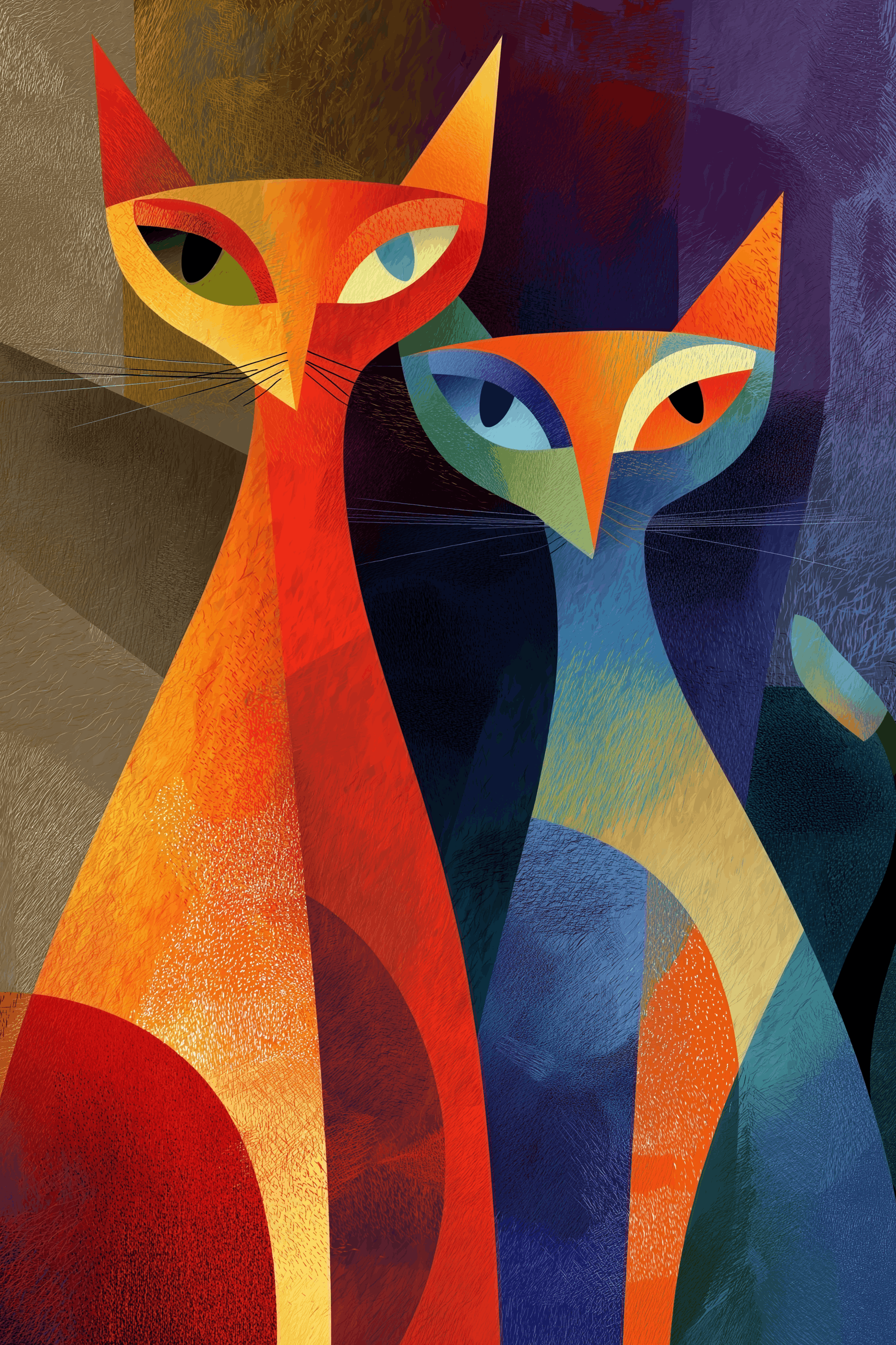 Modern Geometric Cat Duo Wall Art