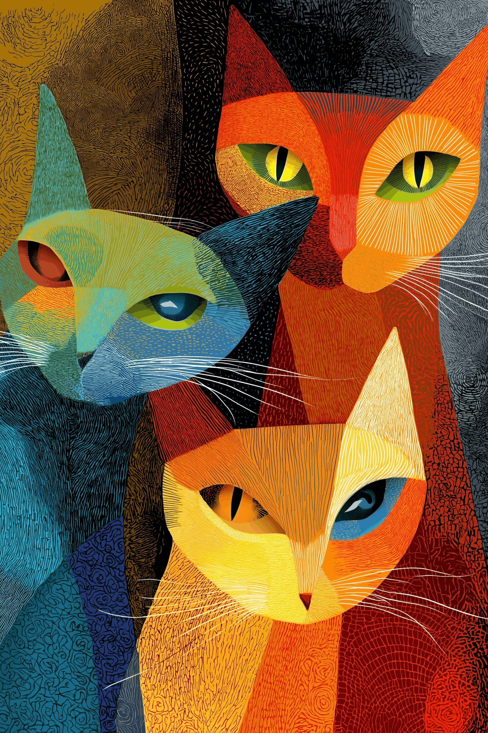 Colorful Modern Cat Portrait Wall Art