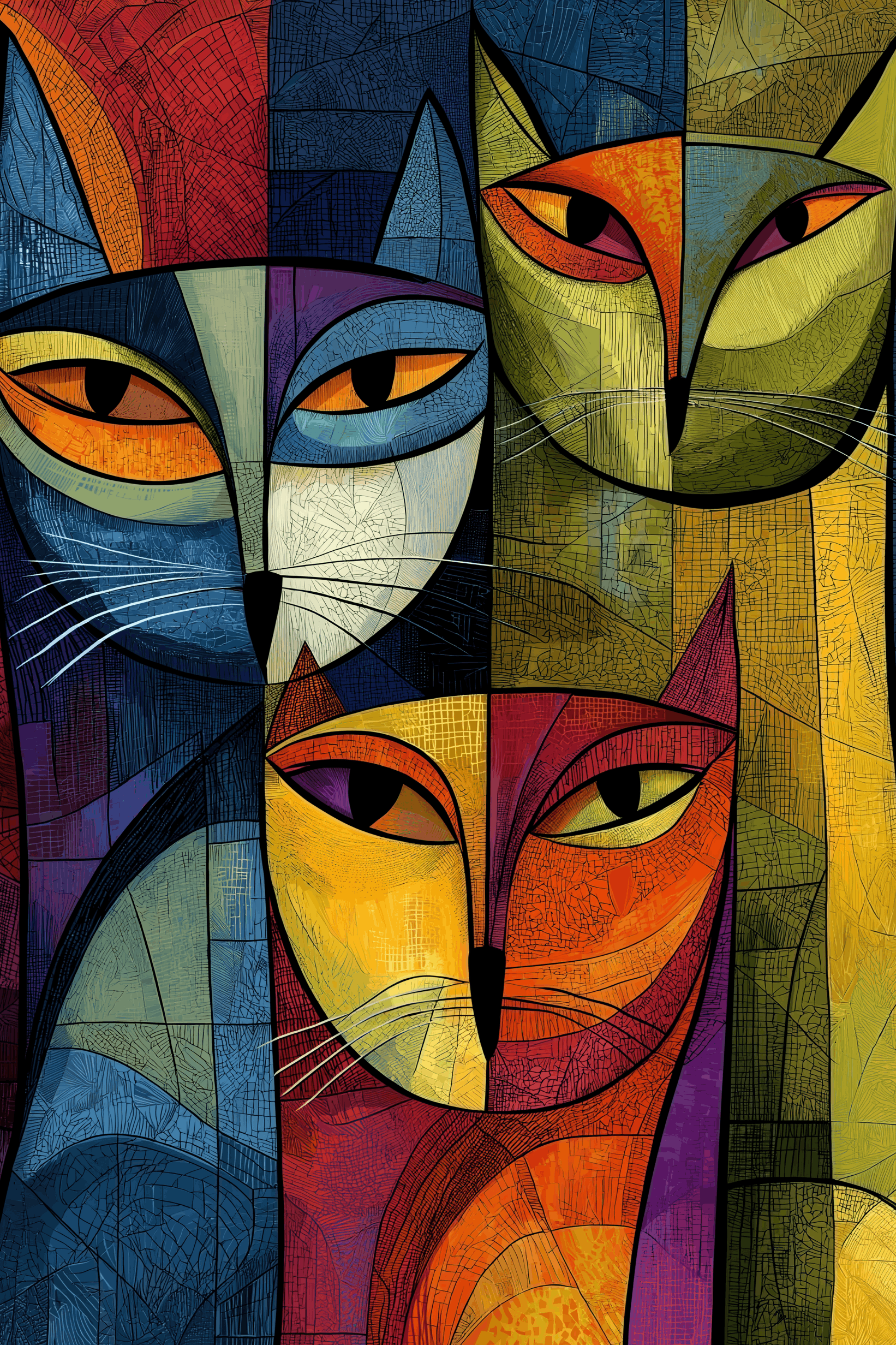 Geometric Abstract Cat Faces Wall Art